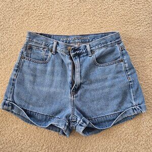 American Eagle Women's Blue Denim Shorts Size 8 Cotton Cuffed Pockets Summer